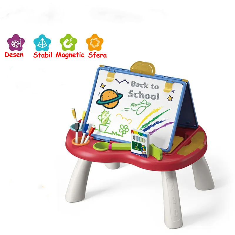 Jucarii, Copii si Bebe - Jucarii si jocuri - Jucarii & jocuri educative - Jocuri si jucarii educative - Tabla cu Doua Fete, Jocuri Incluse, Magnetica pentru Accesorii, Neagra pentru Creta, Markere cu Radiera, Burete, 3 Ani+ - Infinity.ro