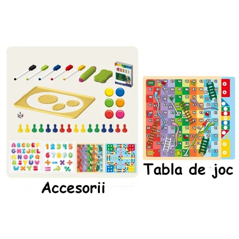 Jucarii, Copii si Bebe - Jucarii si jocuri - Jucarii & jocuri educative - Jocuri si jucarii educative - Tabla Multifunctionala cu Doua Fete, 2 Jocuri, Magnetica pentru Cifre si Litere, Neagra pentru Creta,  3 Ani+ - Infinity.ro