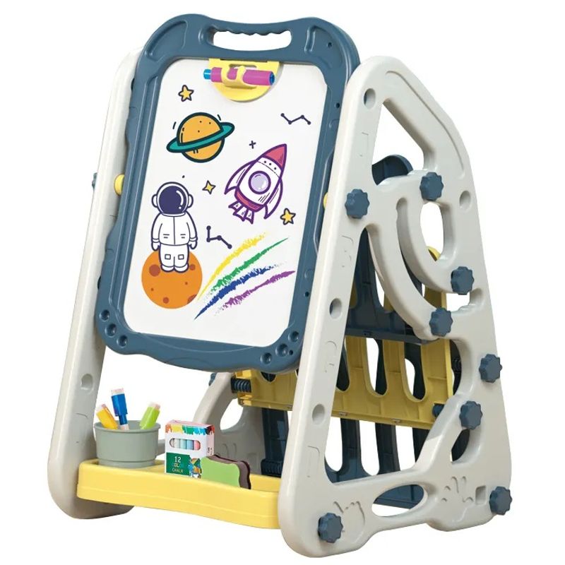 Jucarii, Copii si Bebe - Jucarii si jocuri - Jucarii & jocuri educative - Jocuri si jucarii educative - Tabla 3 in 1 cu Doua Fete, Compartiment Depozitare Carti, Magnetica si pentru Creta, Reglabila, Usor de Curatat, 3 Ani+ - Infinity.ro