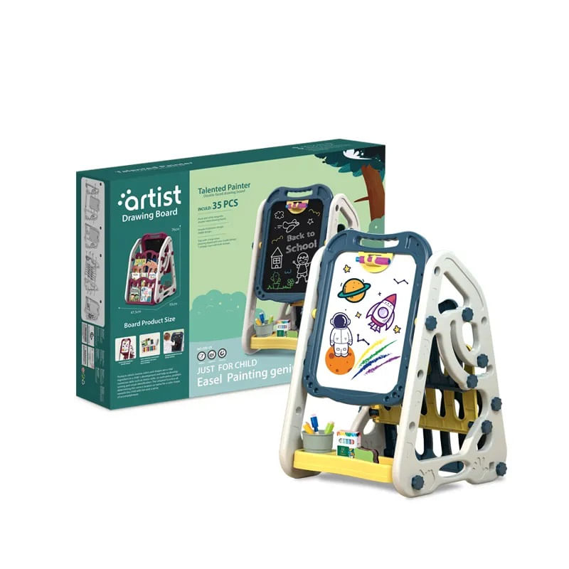 Jucarii, Copii si Bebe - Jucarii si jocuri - Jucarii & jocuri educative - Jocuri si jucarii educative - Tabla 3 in 1 cu Doua Fete, Compartiment Depozitare Carti, Magnetica si pentru Creta, Reglabila, Usor de Curatat, 3 Ani+ - Infinity.ro