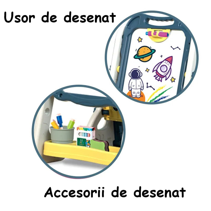 Jucarii, Copii si Bebe - Jucarii si jocuri - Jucarii & jocuri educative - Jocuri si jucarii educative - Tabla 3 in 1 cu Doua Fete, Compartiment Depozitare Carti, Magnetica si pentru Creta, Reglabila, Usor de Curatat, 3 Ani+ - Infinity.ro