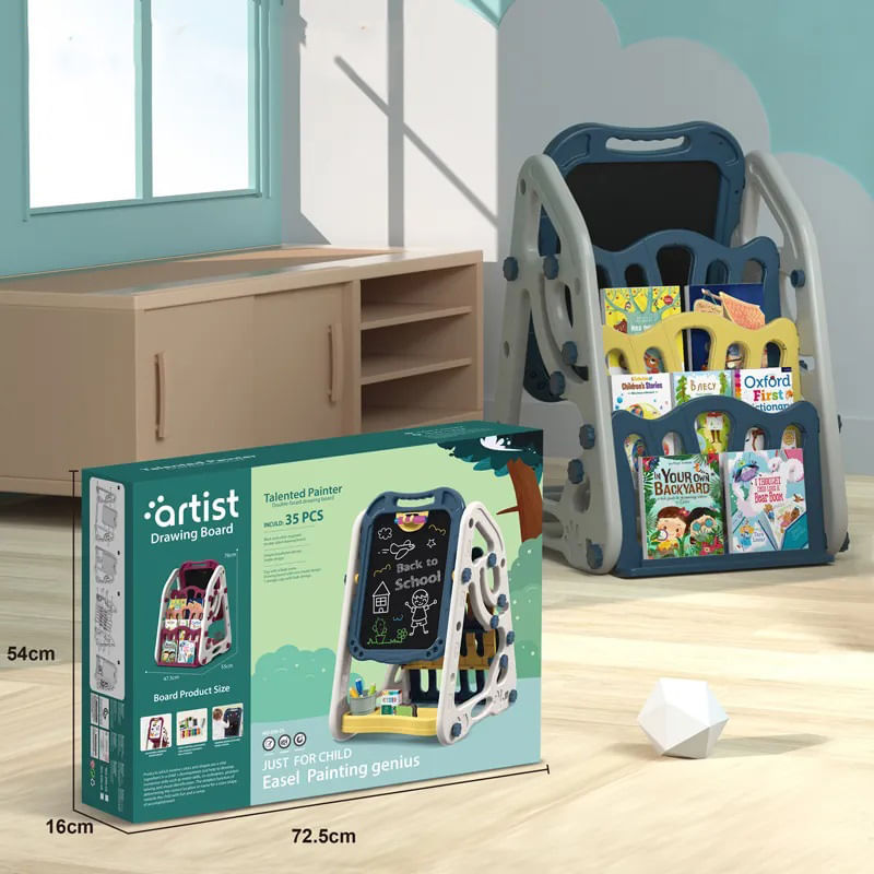 Jucarii, Copii si Bebe - Jucarii si jocuri - Jucarii & jocuri educative - Jocuri si jucarii educative - Tabla 3 in 1 cu Doua Fete, Compartiment Depozitare Carti, Magnetica si pentru Creta, Reglabila, Usor de Curatat, 3 Ani+ - Infinity.ro