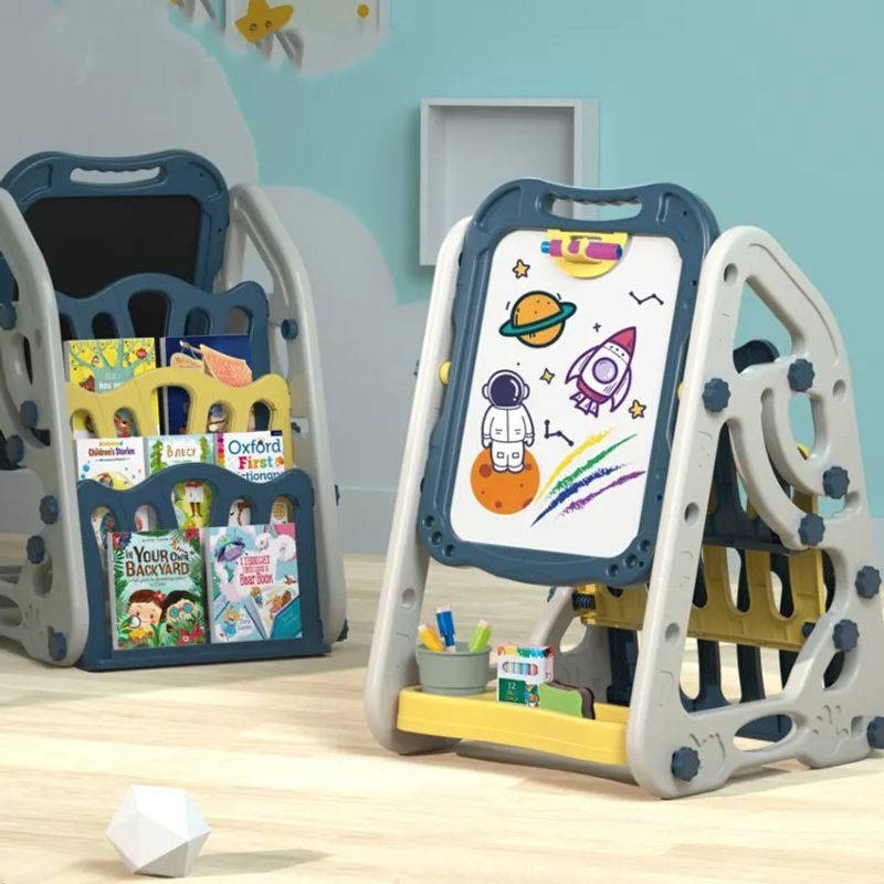 Jucarii, Copii si Bebe - Jucarii si jocuri - Jucarii & jocuri educative - Jocuri si jucarii educative - Tabla 3 in 1 cu Doua Fete, Compartiment Depozitare Carti, Magnetica si pentru Creta, Reglabila, Usor de Curatat, 3 Ani+ - Infinity.ro