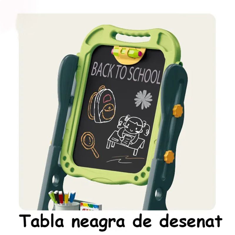 Jucarii, Copii si Bebe - Jucarii si jocuri - Jucarii & jocuri educative - Jocuri si jucarii educative - Tabla Multifunctionala cu Doua Fete, 2 Jocuri, Magnetica pentru Cifre si Litere, Accesorii Pictura, Reglabila, Verde, 3+ - Infinity.ro