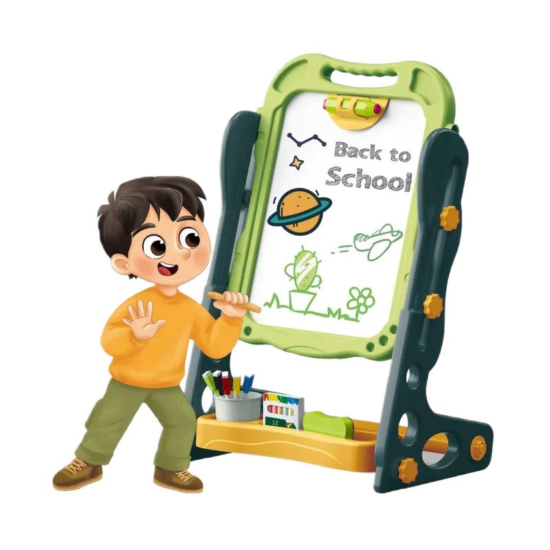 Jucarii, Copii si Bebe - Jucarii si jocuri - Jucarii & jocuri educative - Jocuri si jucarii educative - Tabla Multifunctionala cu Doua Fete, 2 Jocuri, Magnetica pentru Cifre si Litere, Accesorii Pictura, Reglabila, Verde, 3+ - Infinity.ro