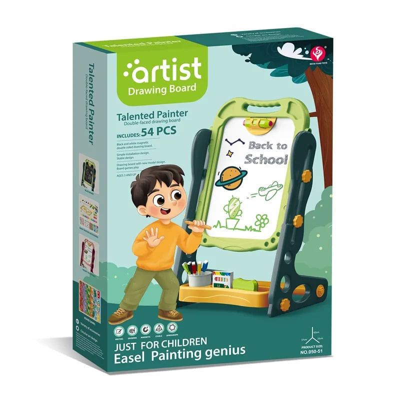 Jucarii, Copii si Bebe - Jucarii si jocuri - Jucarii & jocuri educative - Jocuri si jucarii educative - Tabla Multifunctionala cu Doua Fete, 2 Jocuri, Magnetica pentru Cifre si Litere, Accesorii Pictura, Reglabila, Verde, 3+ - Infinity.ro