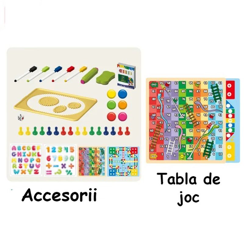 Jucarii, Copii si Bebe - Jucarii si jocuri - Jucarii & jocuri educative - Jocuri si jucarii educative - Tabla Multifunctionala cu Doua Fete, 2 Jocuri, Magnetica pentru Cifre si Litere, Neagra pentru Creta, Verde, 3 Ani+ - Infinity.ro