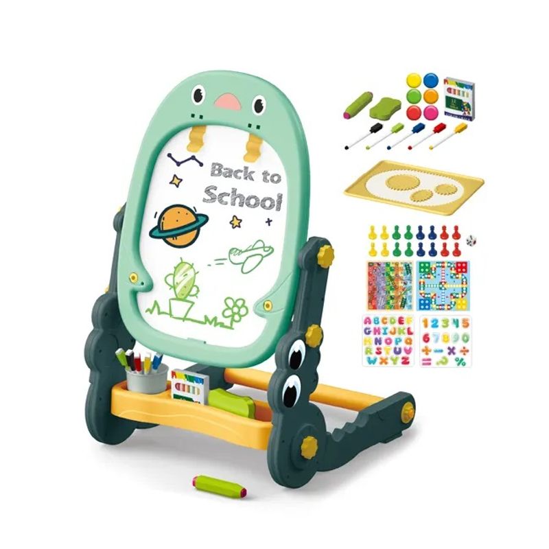 Jucarii, Copii si Bebe - Jucarii si jocuri - Jucarii & jocuri educative - Jocuri si jucarii educative - Tabla Multifunctionala cu Doua Fete, 2 Jocuri, Magnetica pentru Cifre si Litere, Neagra pentru Creta, Verde, 3 Ani+ - Infinity.ro