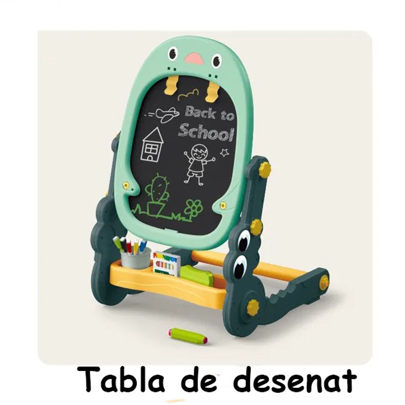 Jucarii, Copii si Bebe - Jucarii si jocuri - Jucarii & jocuri educative - Jocuri si jucarii educative - Tabla Multifunctionala cu Doua Fete, 2 Jocuri, Magnetica pentru Cifre si Litere, Neagra pentru Creta, Verde, 3 Ani+ - Infinity.ro