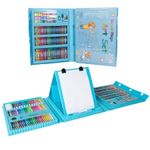 Jucarii, Copii si Bebe - Jucarii si jocuri - Jucarii & jocuri educative - Seturi pictura si desen - Set arta pentru Pictura si Desen, Cutie pentru Depozitare si Organizare, 208 Piese, Albastru deschis - Infinity.ro