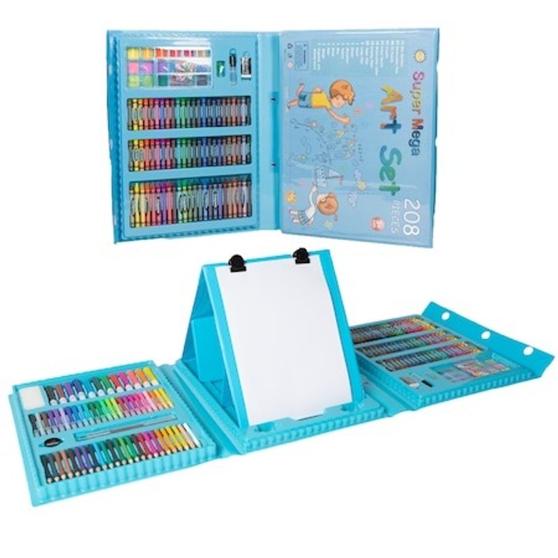 Jucarii, Copii si Bebe - Jucarii si jocuri - Jucarii & jocuri educative - Seturi pictura si desen - Set arta pentru Pictura si Desen, Cutie pentru Depozitare si Organizare, 208 Piese, Albastru deschis - Infinity.ro