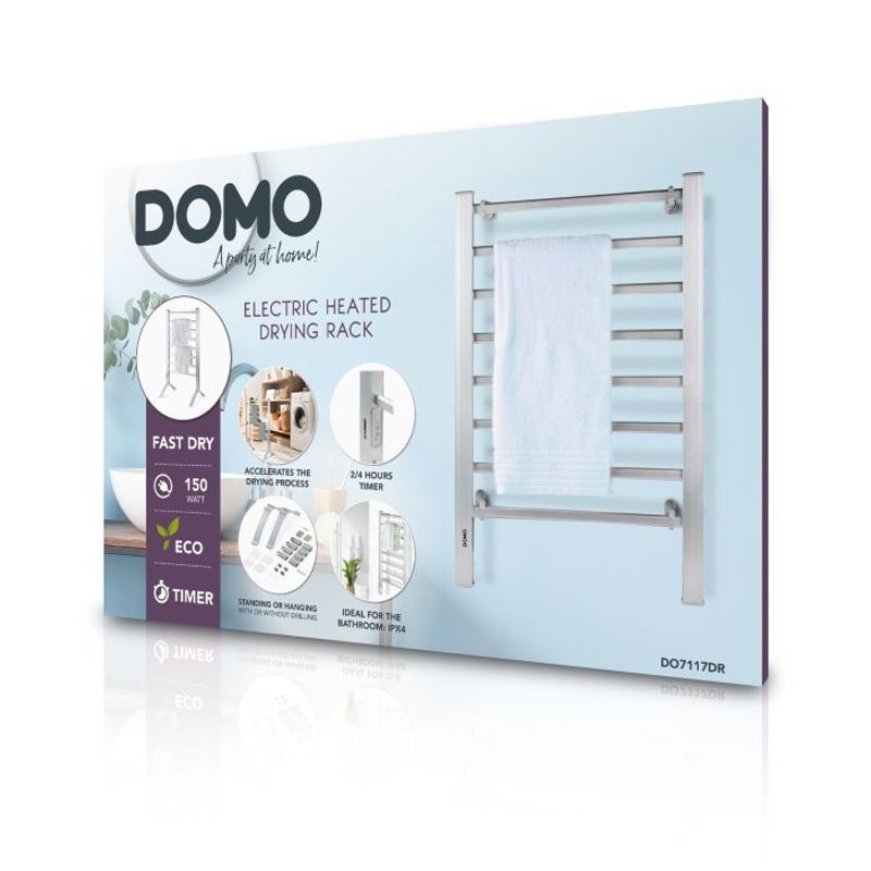 Market - Spalare si intretinere rufe - Uscatoare de rufe si accesorii - Uscator electric de prosoape/rufe Domo DO7117DR, 150W, montare pe perete sau in picioare, IPX4 - Infinity.ro