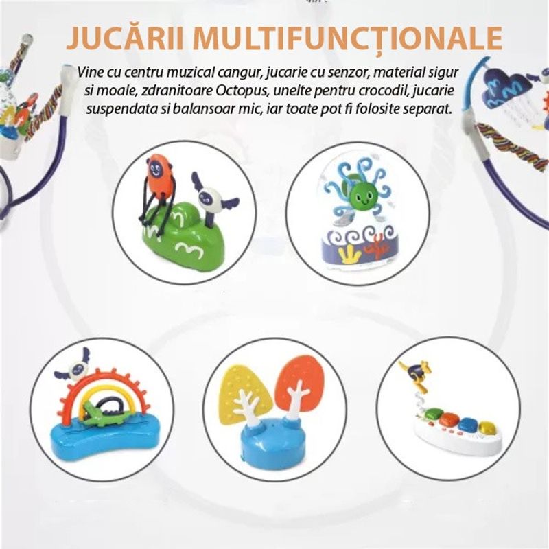 Jucarii, Copii si Bebe - Jucarii si jocuri - Jucarii de exterior - Balansoare copii - Saritor pentru copii cu centru de activitati, Sunete, Lumini, Accesorii atractive, Portocaliu, 6 luni + - Infinity.ro