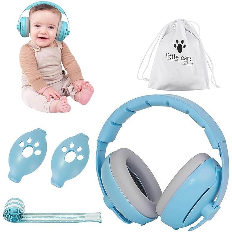 Casa si Gradina - Mobilier - Mobilier copii - Sisteme de siguranta - Casti Antifonice 2 in 1 Pentru Bebe si Copii 3-48 luni, Bentita Moale, Protectie Auditiva, Anulare Zgomot 25dB, Albastre - Infinity.ro