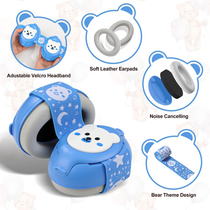 Casa si Gradina - Mobilier - Mobilier copii - Sisteme de siguranta - Casti Antifonice Pentru Copii 3-36 Luni, Protectie Auditiva, Model Ursulet, Alb Cu Albastru, Prindere Sigura Fontanela - Infinity.ro