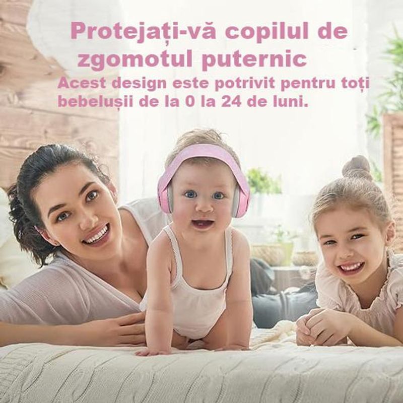 Casa si Gradina - Mobilier - Mobilier copii - Sisteme de siguranta - Casti Antifonice Pentru Copii si Bebelusi 3-36 luni, Protectie Auditiva, Prindere Sigura Fontanela, Roz cu Gri - Infinity.ro