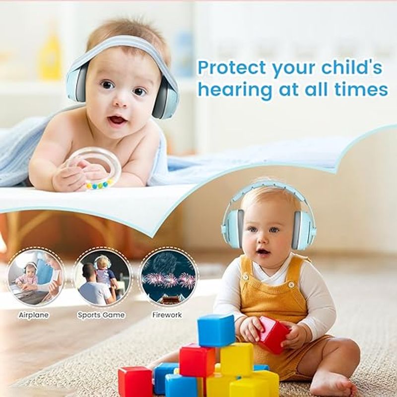 Casa si Gradina - Mobilier - Mobilier copii - Sisteme de siguranta - Casti Antifonice 2 in 1 Pentru Bebelusi si Copii 3-48 luni, Bentita Moale, Anulare Zgomot 25dB, Albastre cu Ursulet - Infinity.ro