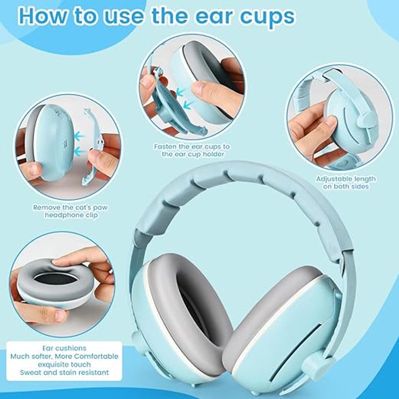 Casa si Gradina - Mobilier - Mobilier copii - Sisteme de siguranta - Casti Antifonice 2 in 1 Pentru Bebelusi si Copii 3-48 luni, Bentita Moale, Anulare Zgomot 25dB, Albastre cu Ursulet - Infinity.ro