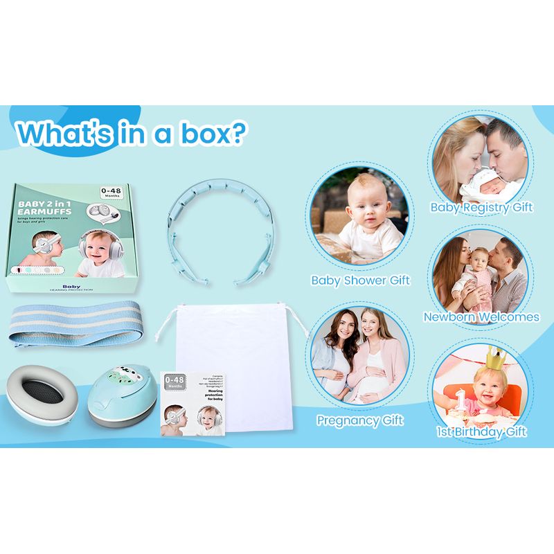 Casa si Gradina - Mobilier - Mobilier copii - Sisteme de siguranta - Casti Antifonice 2 in 1 Pentru Bebelusi si Copii 3-48 luni, Bentita Moale, Anulare Zgomot 25dB, Albastre cu Ursulet - Infinity.ro