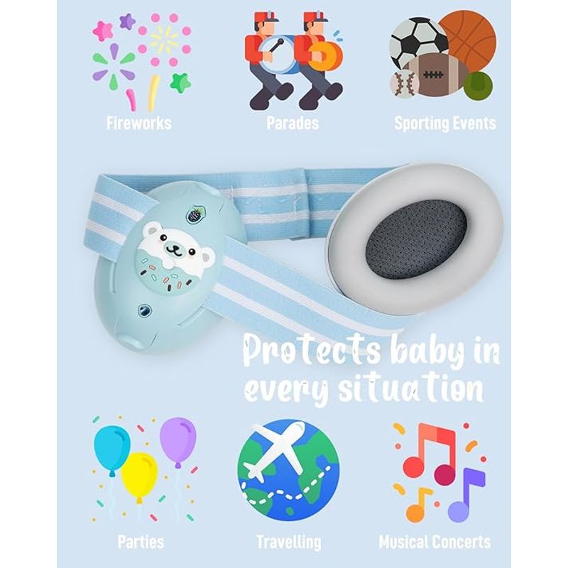 Casa si Gradina - Mobilier - Mobilier copii - Sisteme de siguranta - Casti Antifonice 2 in 1 Pentru Bebelusi si Copii 3-48 luni, Bentita Moale, Anulare Zgomot 25dB, Albastre cu Ursulet - Infinity.ro