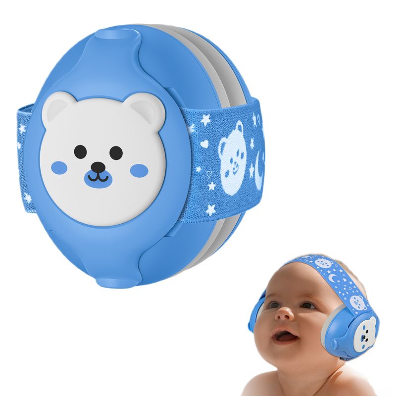 Casa si Gradina - Mobilier - Mobilier copii - Sisteme de siguranta - Casti Antifonice Pentru Copii 3-36 Luni, Protectie Auditiva, Model Ursulet, Alb Cu Albastru, Prindere Sigura Fontanela - Infinity.ro