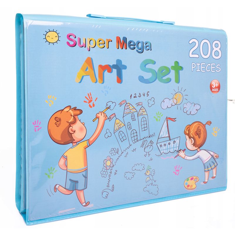 Jucarii, Copii si Bebe - Jucarii si jocuri - Jucarii & jocuri educative - Seturi pictura si desen - Set de desen si pictura pentru copii WePro Store, 208 elemente, Albastru - Infinity.ro