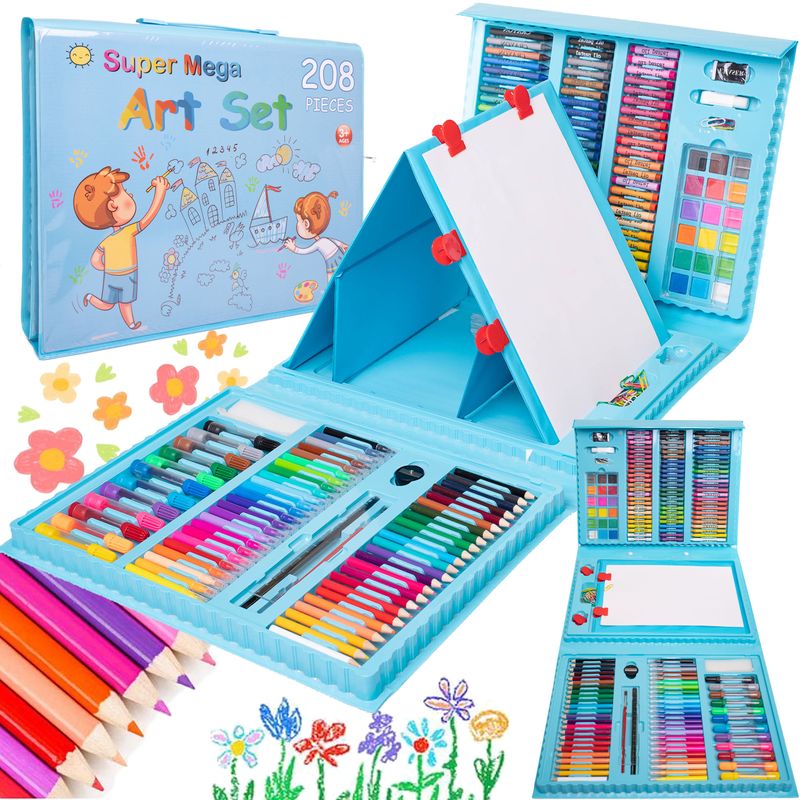 Jucarii, Copii si Bebe - Jucarii si jocuri - Jucarii & jocuri educative - Seturi pictura si desen - Set de desen si pictura pentru copii WePro Store, 208 elemente, Albastru - Infinity.ro
