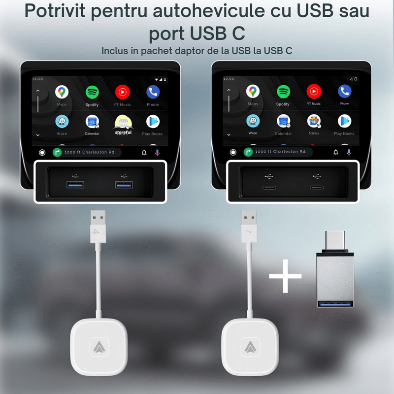 Auto si Moto - Electronice auto - Multimedia auto - Modulator tip adaptor wireless Android Auto, compatibil cu android, conversie de la cablu la wireless pentru, alb - Infinity.ro