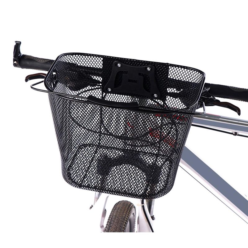 Sport si Outdoor/Ciclism/Piese pentru biciclete/Accesorii piese biciclete - Cos metalic pentru bicicleta cu maner, demontabil, conceput pentru a fi montat in partea din fata, culoare Neagra - Infinity.ro