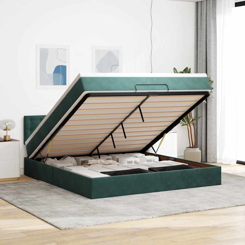 Casa si Gradina - Mobilier - Paturi si accesorii - Paturi - Cadru de pat otoman cu saltea verde inchis 160x200cm catifea - Infinity.ro