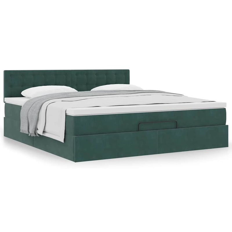 Casa si Gradina - Mobilier - Paturi si accesorii - Paturi - Cadru de pat otoman cu saltea verde inchis 160x200cm catifea - Infinity.ro