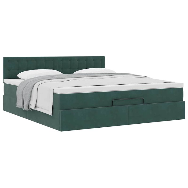 Casa si Gradina - Mobilier - Paturi si accesorii - Paturi - Cadru de pat otoman cu saltea verde inchis 160x200cm catifea - Infinity.ro