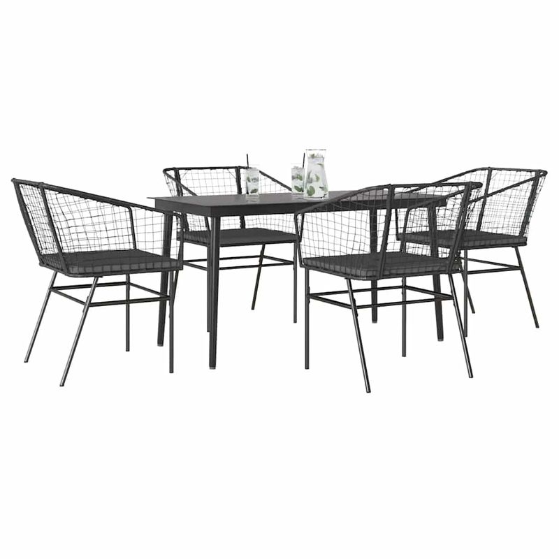 Casa si Gradina - Gradina si terasa - Mobilier exterior - Seturi mobila gradina - Set de sufragerie de gradina 5 piese neagra Sticla Poly Rattan - Infinity.ro