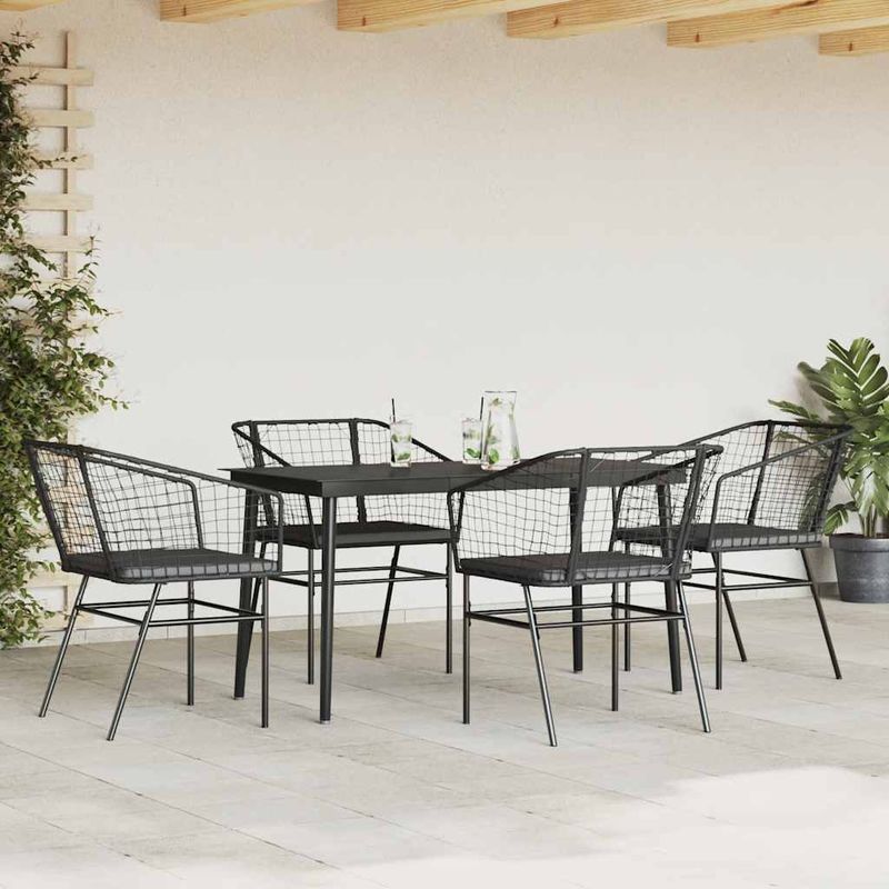 Casa si Gradina - Gradina si terasa - Mobilier exterior - Seturi mobila gradina - Set de sufragerie de gradina 5 piese neagra Sticla Poly Rattan - Infinity.ro