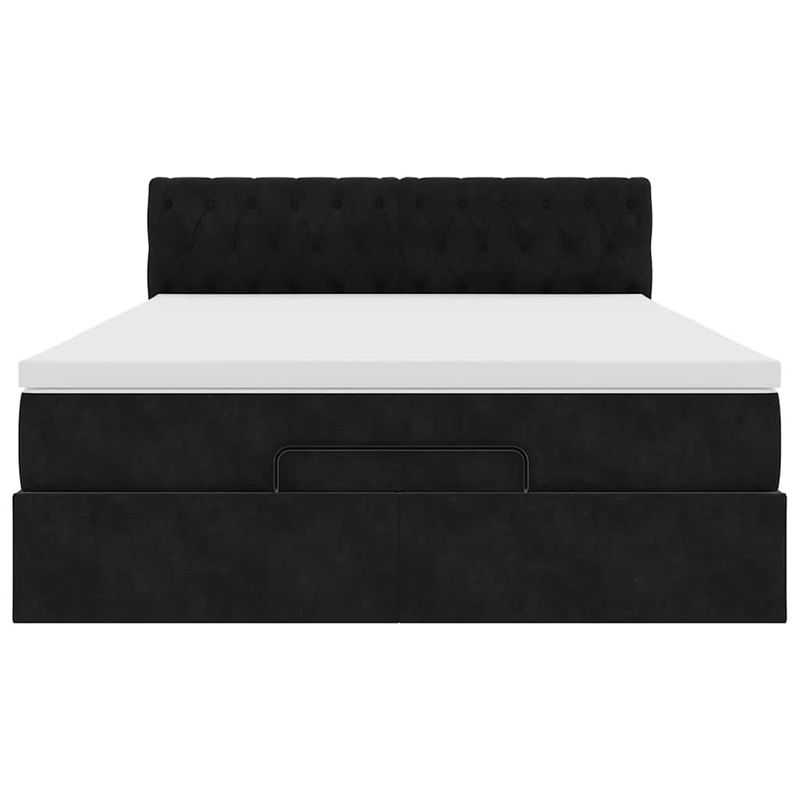 Casa si Gradina - Mobilier - Paturi si accesorii - Paturi - Cadru pat otoman cu saltea, catifea neagra 140x200cm - Infinity.ro