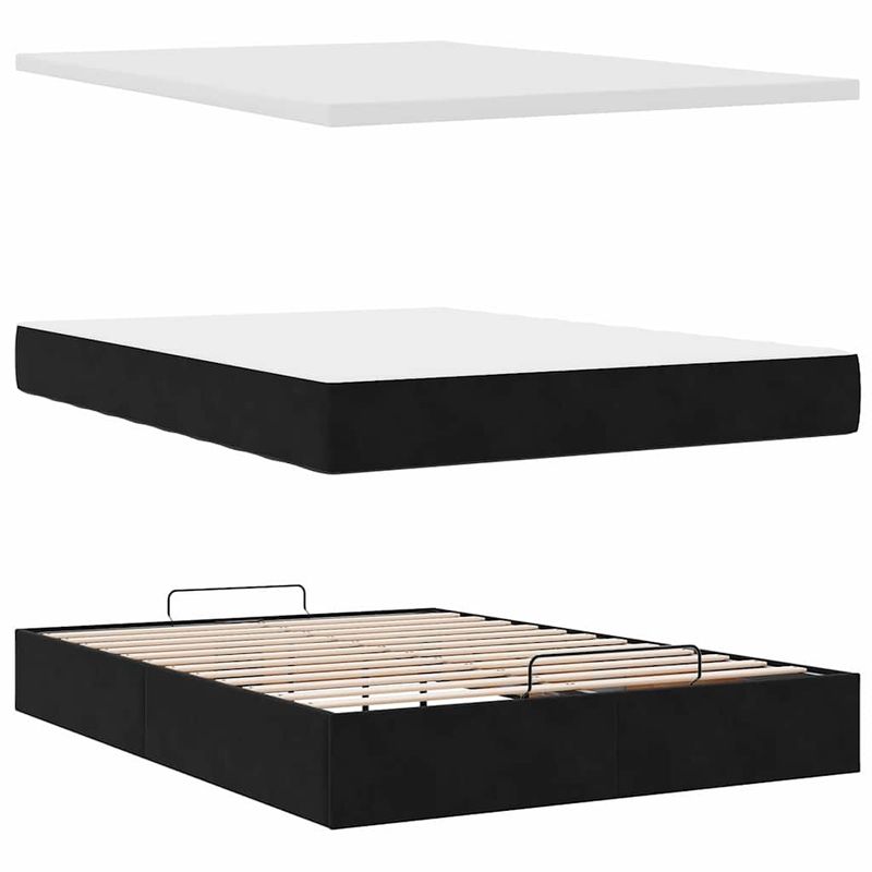 Casa si Gradina - Mobilier - Paturi si accesorii - Paturi - Cadru pat otoman cu saltea, catifea neagra 140x200cm - Infinity.ro
