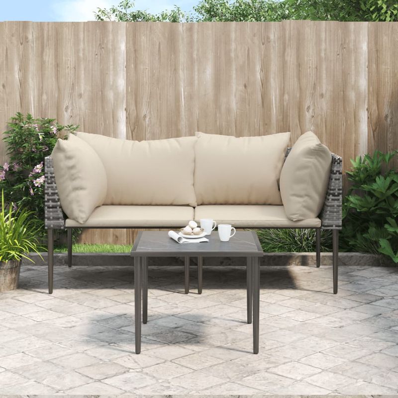 Casa si Gradina - Gradina si terasa - Mobilier exterior - Seturi mobila gradina - Set mobilier de gradina cu perne, 3 piese, gri, poliratan - Infinity.ro