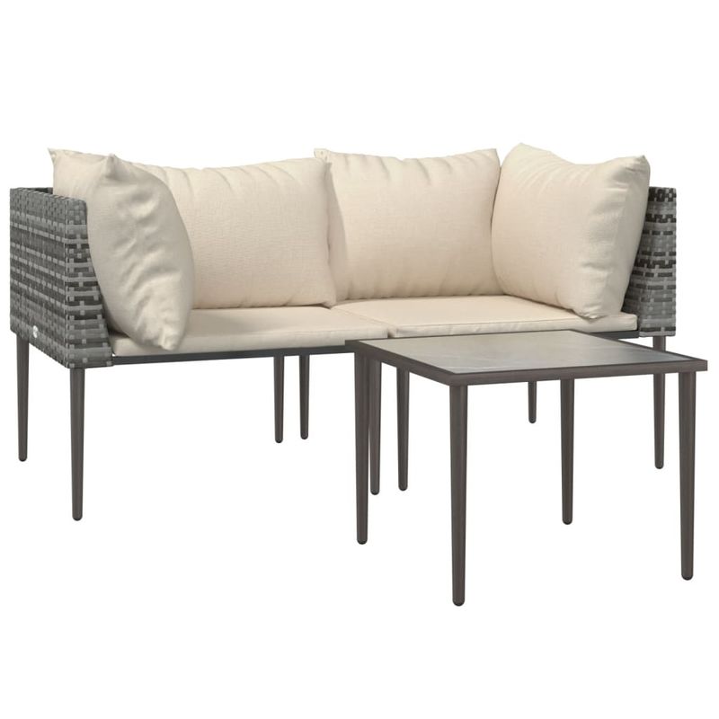 Casa si Gradina - Gradina si terasa - Mobilier exterior - Seturi mobila gradina - Set mobilier de gradina cu perne, 3 piese, gri, poliratan - Infinity.ro