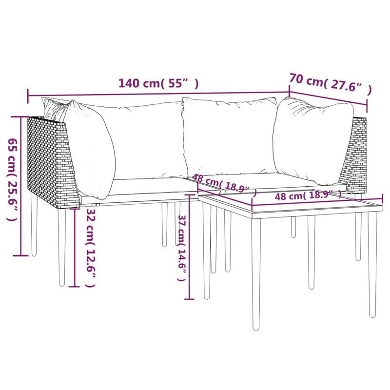 Casa si Gradina - Gradina si terasa - Mobilier exterior - Seturi mobila gradina - Set mobilier de gradina cu perne, 3 piese, gri, poliratan - Infinity.ro