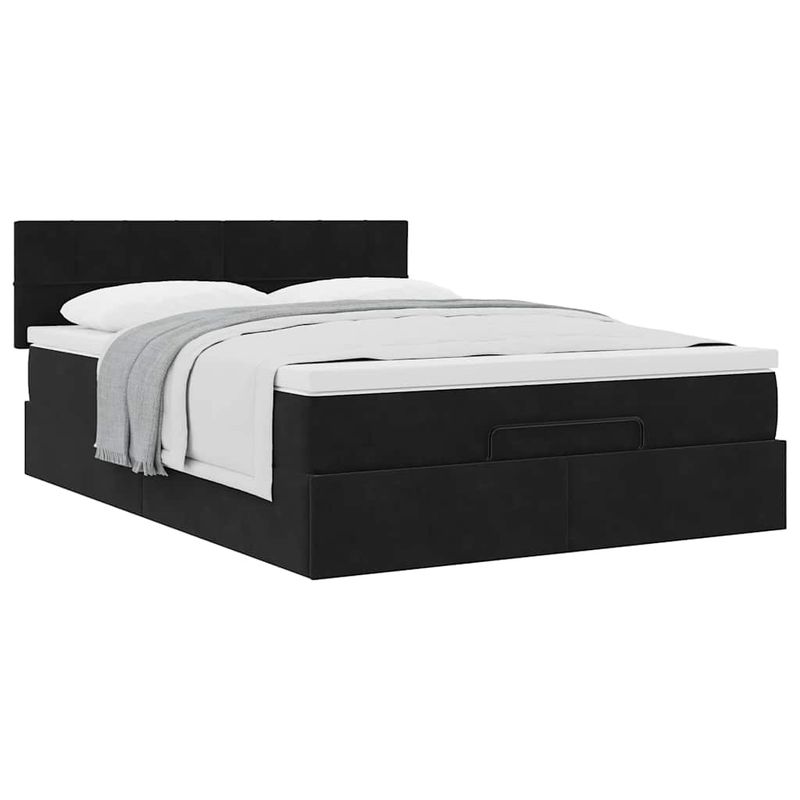 Casa si Gradina - Mobilier - Paturi si accesorii - Paturi - Cadru pat otoman cu saltea, catifea neagra 140x200cm - Infinity.ro