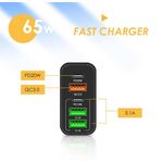 Laptop, Telefoane si Tablete - Telefoane mobile si accesorii - Accesorii Telefoane - Incarcatoare telefoane - Incarcator Retea, 65W Fast Charge, 5 Porturi, 3 x USB, 2 x Type-C, Compatibil iPhone, Huawei, Samsung, Xiaomi etc, Negru - Infinity.ro