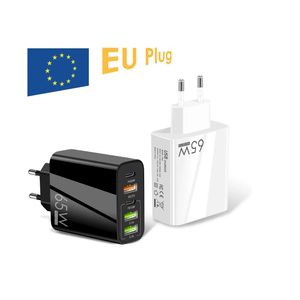 Incarcator Retea, 65W Fast Charge, 5 Porturi, 3 x USB, 2 x Type-C, Compatibil iPhone, Huawei, Samsung, Xiaomi etc, Negru