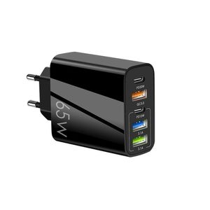 Incarcator Retea, 65W Fast Charge, 5 Porturi, 3 x USB, 2 x Type-C, Compatibil iPhone, Huawei, Samsung, Xiaomi etc, Negru