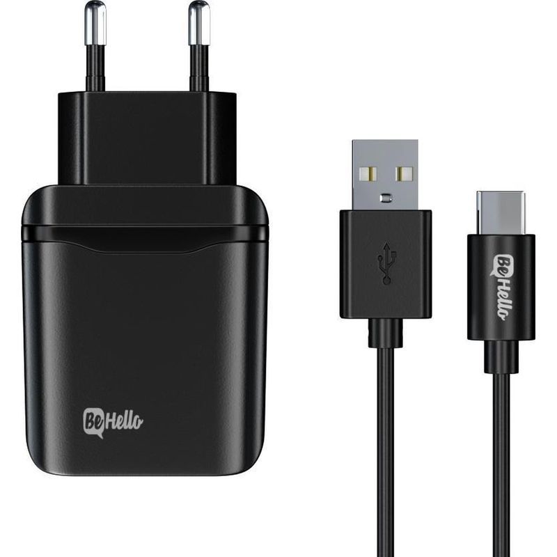 Laptop, Telefoane si Tablete - Telefoane mobile si accesorii - Accesorii Telefoane - Cabluri si adaptoare telefoane - Incarcator de perete BeHello QC3.0, 1 porturi usb, inclus cablu tip USB USB-C, 1 metru, Black - Infinity.ro