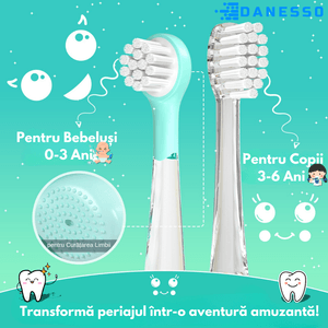 Periuta Dinti Electrica Sonica, Danesso®, Pentru Copii, 24, 000 Pulsatii / Min, 8 Capete Moi Periaj, Albastru