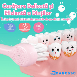 Periuta Dinti Electrica Sonica, Danesso®, Pentru Copii, 24, 000 Pulsatii / Min, 8 Capete Moi Periaj, Roz