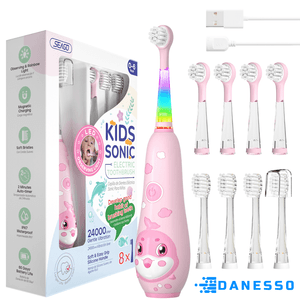 Periuta Dinti Electrica Sonica, Danesso®, Pentru Copii, 24, 000 Pulsatii / Min, 8 Capete Moi Periaj, Roz