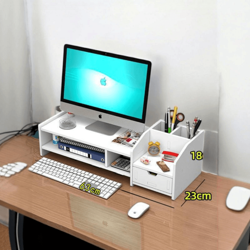 PC, gaming si accesorii - Desktop PC & monitoare - Accesorii monitoare - Suport monitor/laptop alb din ABS, 63 x 23 x 18 cm, 6 compartimente - Infinity.ro