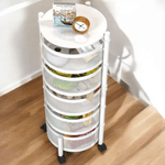 Casa si Gradina - Bucatarie si vesela - Organizare si depozitare bucatarie - Suporturi tacamuri si vase - Organizator mobil de bucatarie cu cinci cosuri rotative pentru depozitarea fructelor si legumelor, alb - Infinity.ro