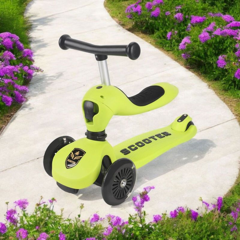 Sport si Outdoor - Role, trotinete si skateboard - Trotinete copii - Trotineta 3in1 transformabila in tricicleta, maner reglabil de impins pentru parinti, roti iluminate in miscare, verde - Infinity.ro